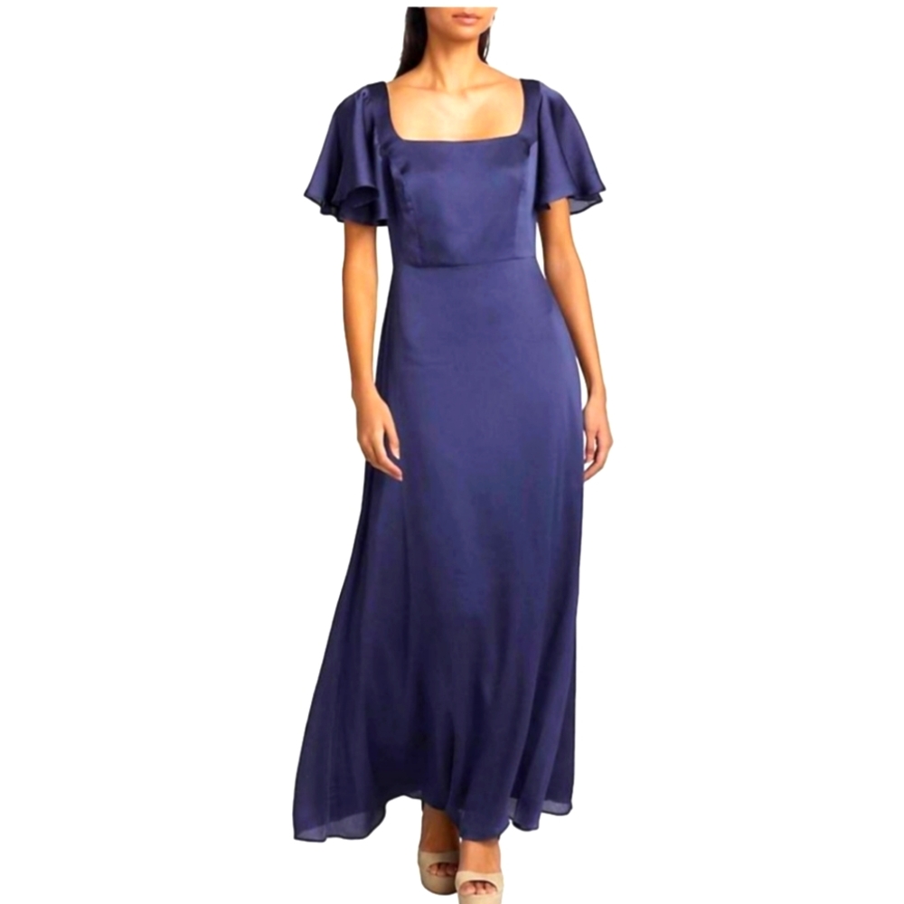 NWT Sachin & Babi Dress 12 Aurora Gown Deep Cobalt Blue Flutter Square Neck